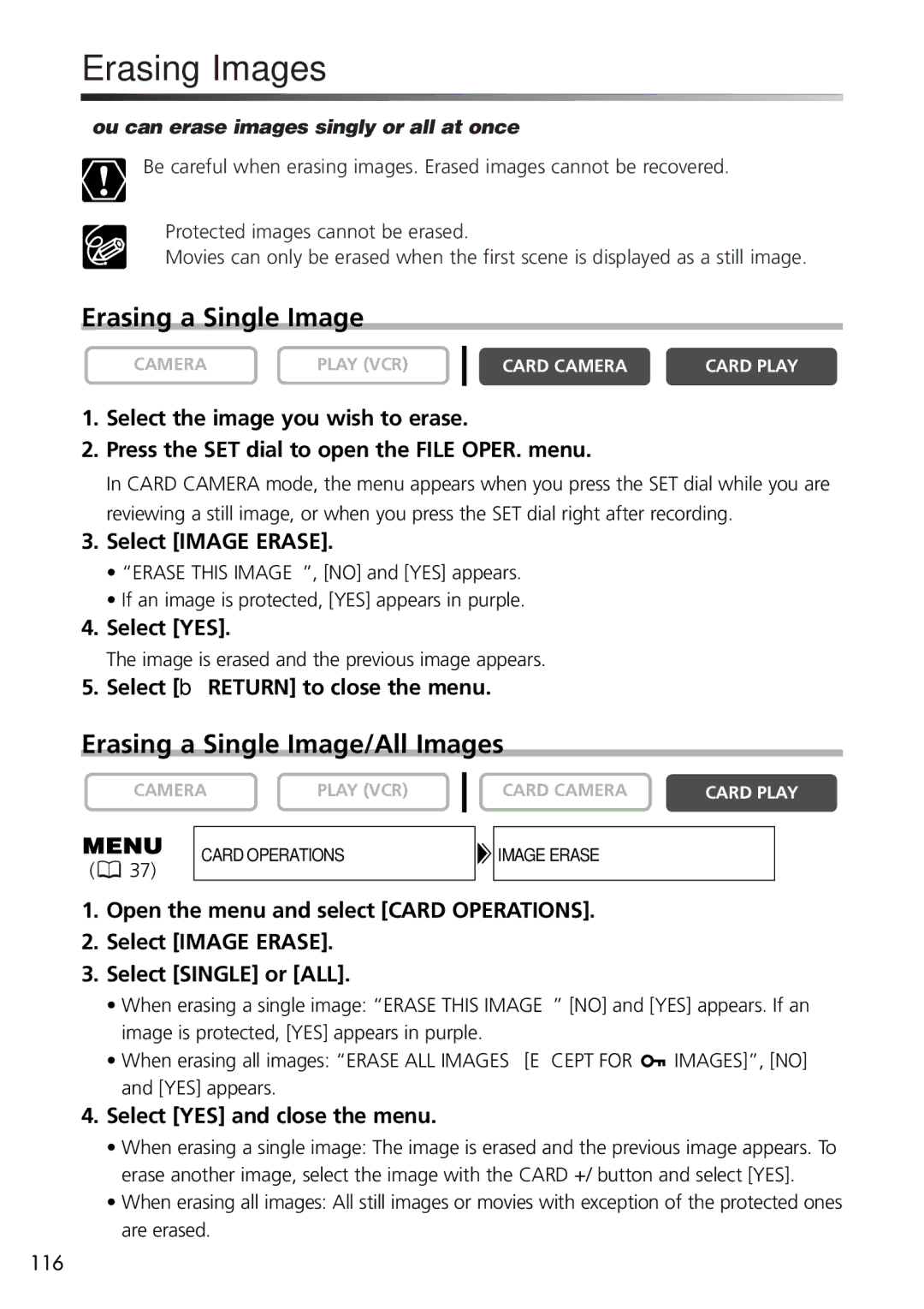 U-Line 40, 30 instruction manual Erasing Images, Erasing a Single Image/All Images 