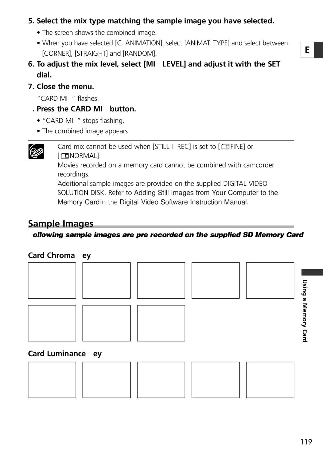 U-Line 30, 40 instruction manual Sample Images, Press the Card MIX button, Card Chroma Key, Card Luminance Key 