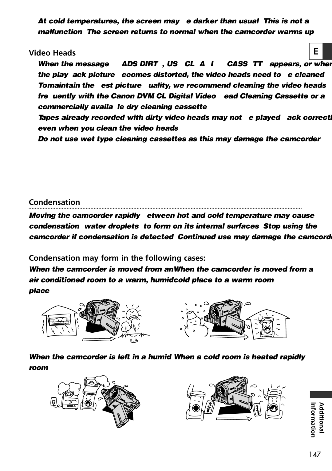 U-Line 30, 40 instruction manual Video Heads, Condensation may form in the following cases 