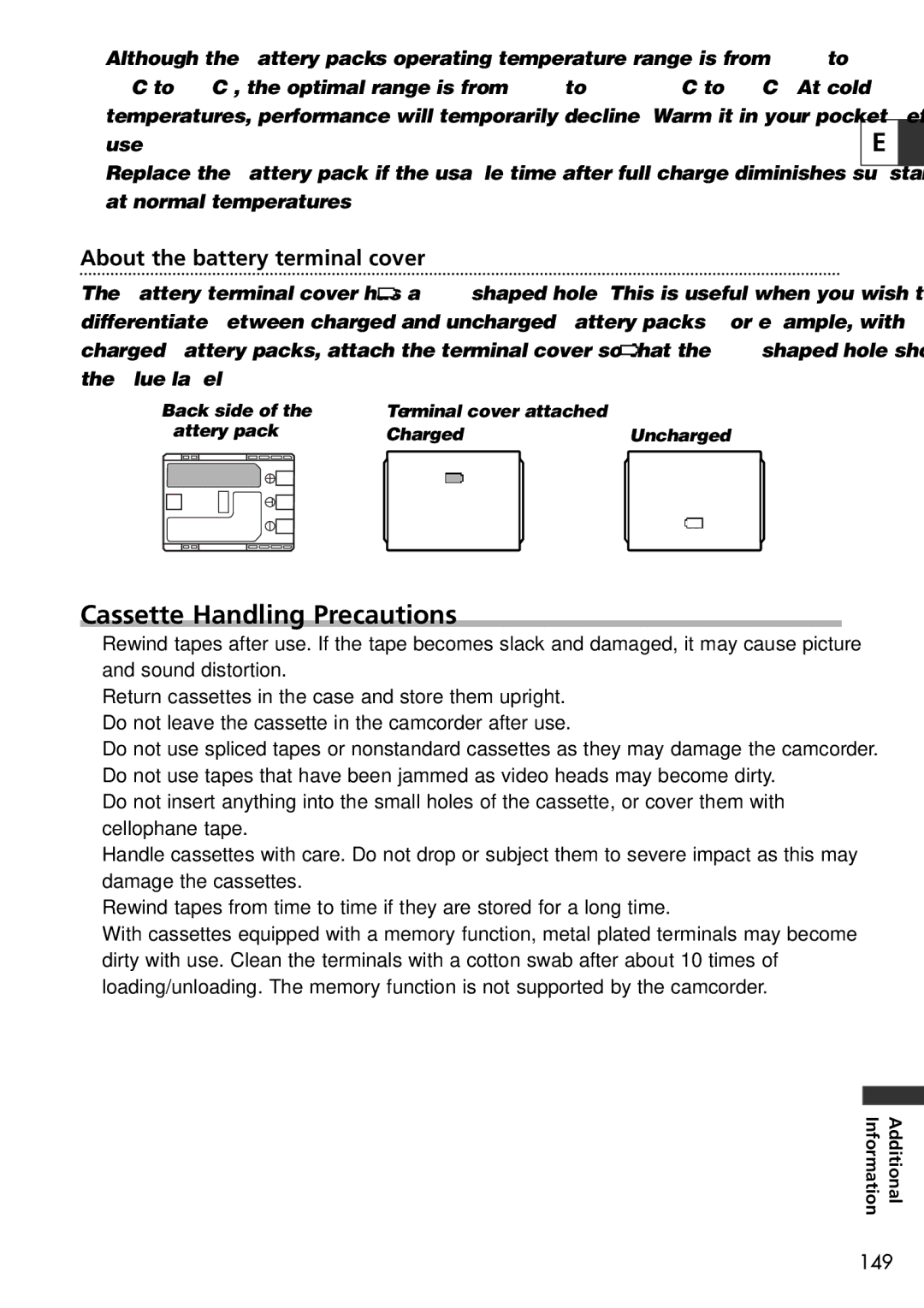 U-Line 30, 40 instruction manual Cassette Handling Precautions, About the battery terminal cover 