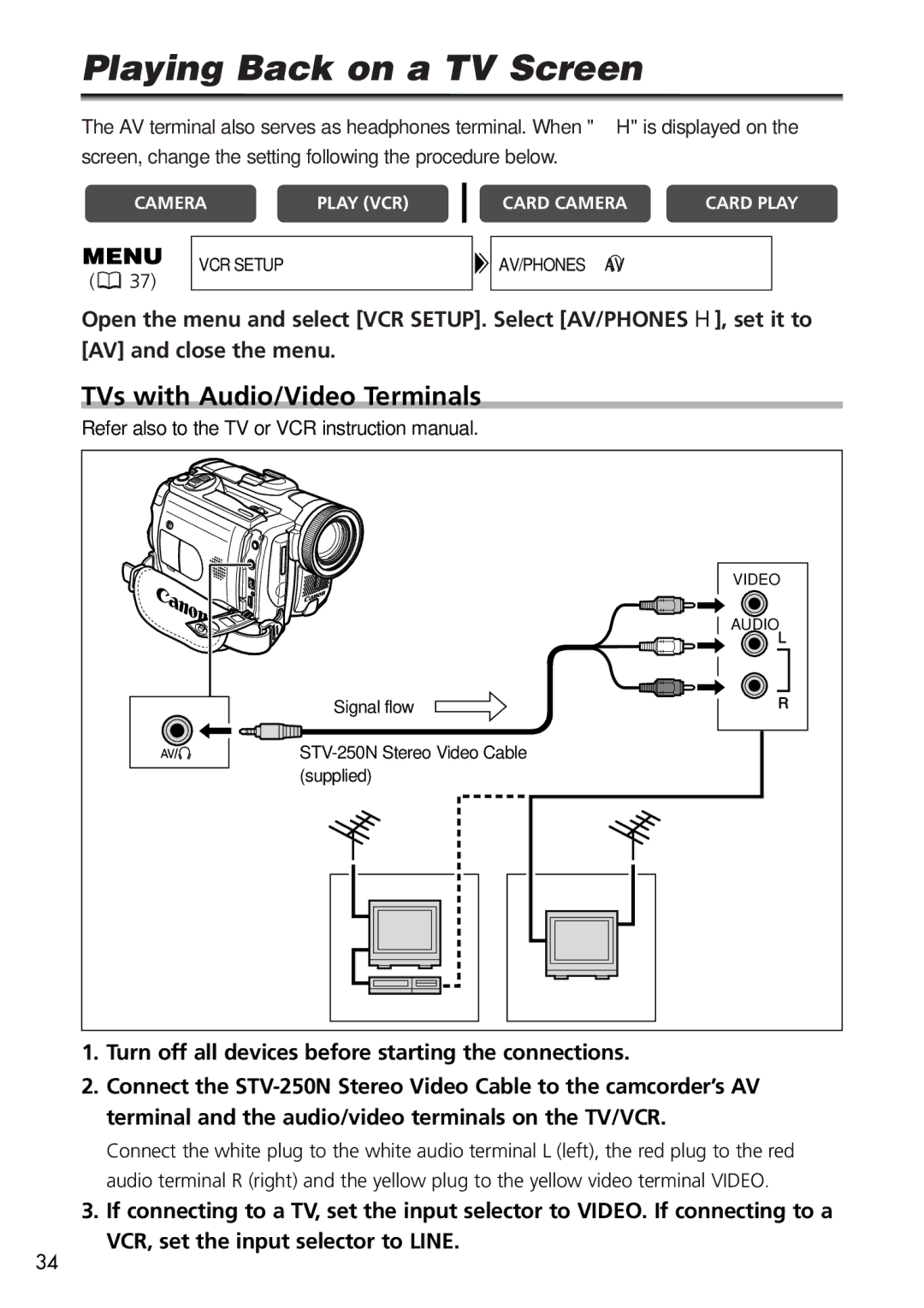 U-Line 40, 30 instruction manual Playing Back on a TV Screen, TVs with Audio/Video Terminals 