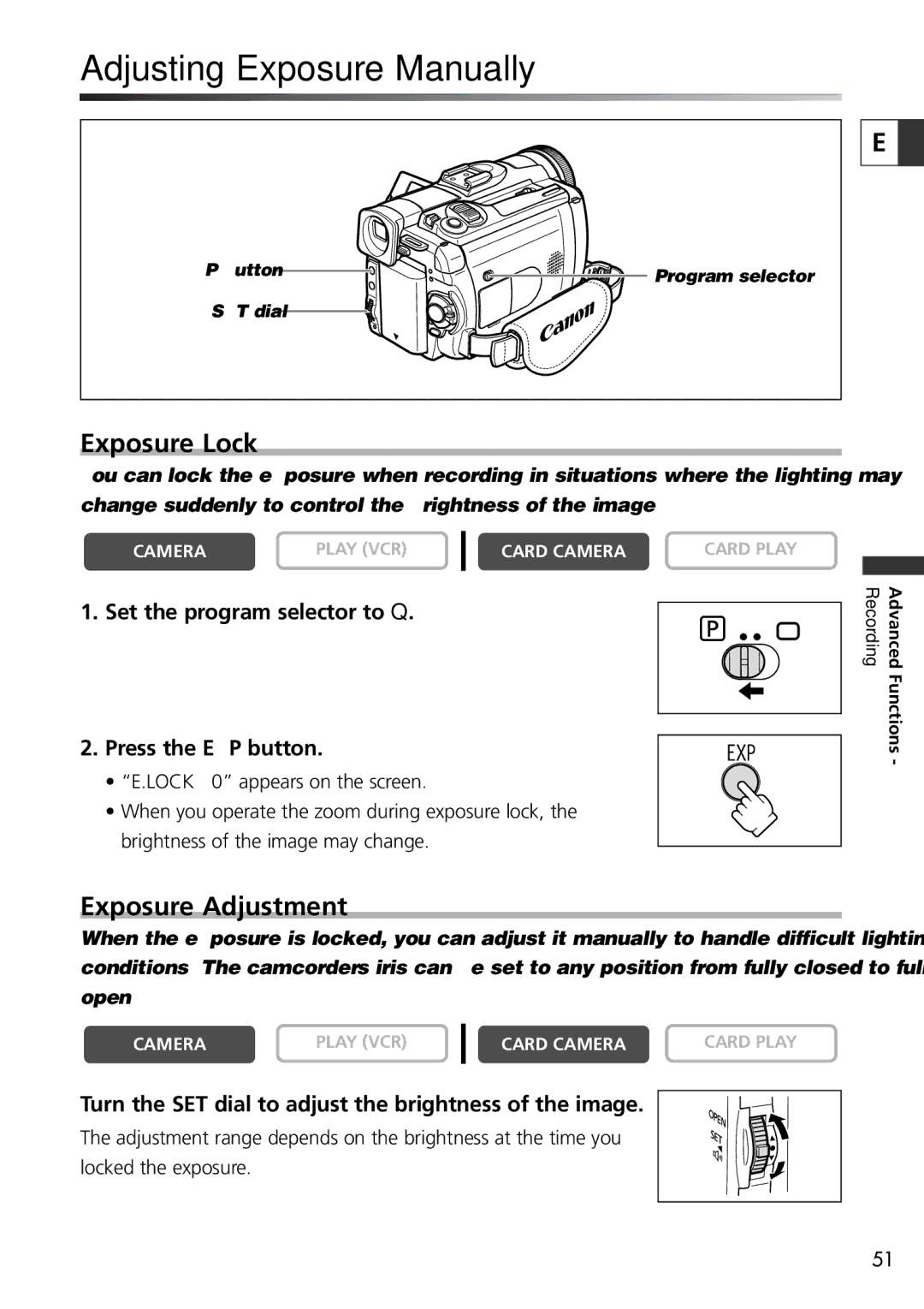 U-Line 30, 40 instruction manual Adjusting Exposure Manually, Exposure Lock, Exposure Adjustment 