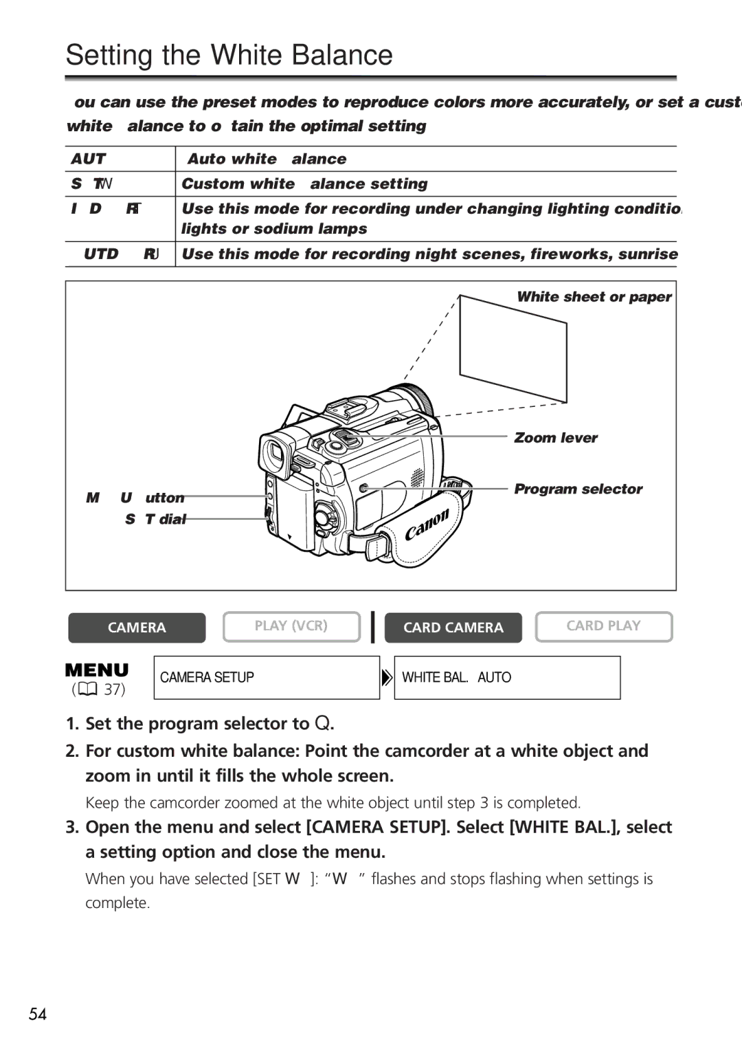 U-Line 40, 30 instruction manual Setting the White Balance, Indoor T 