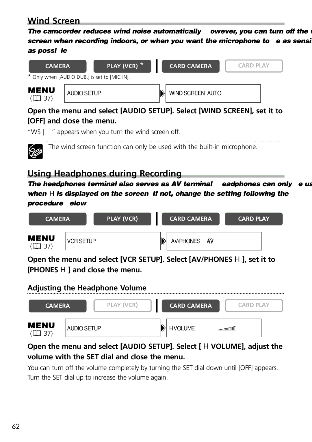 U-Line 40, 30 instruction manual Wind Screen, Using Headphones during Recording 