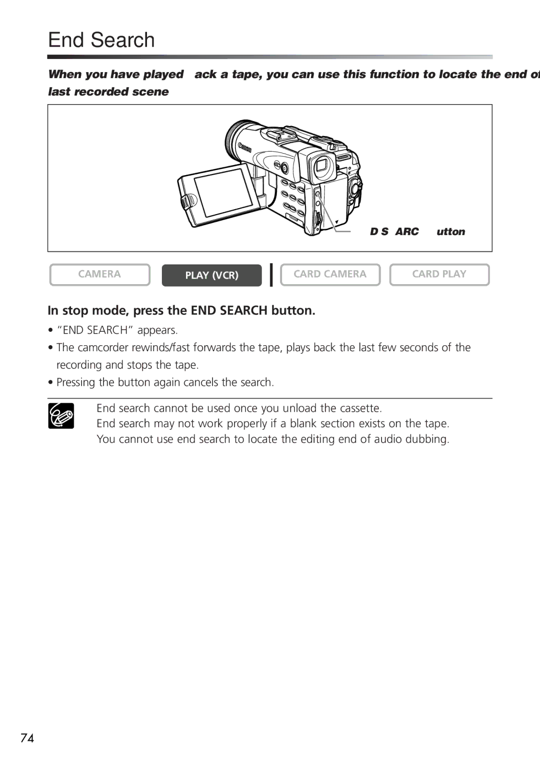 U-Line 40, 30 instruction manual End Search, Stop mode, press the END Search button 