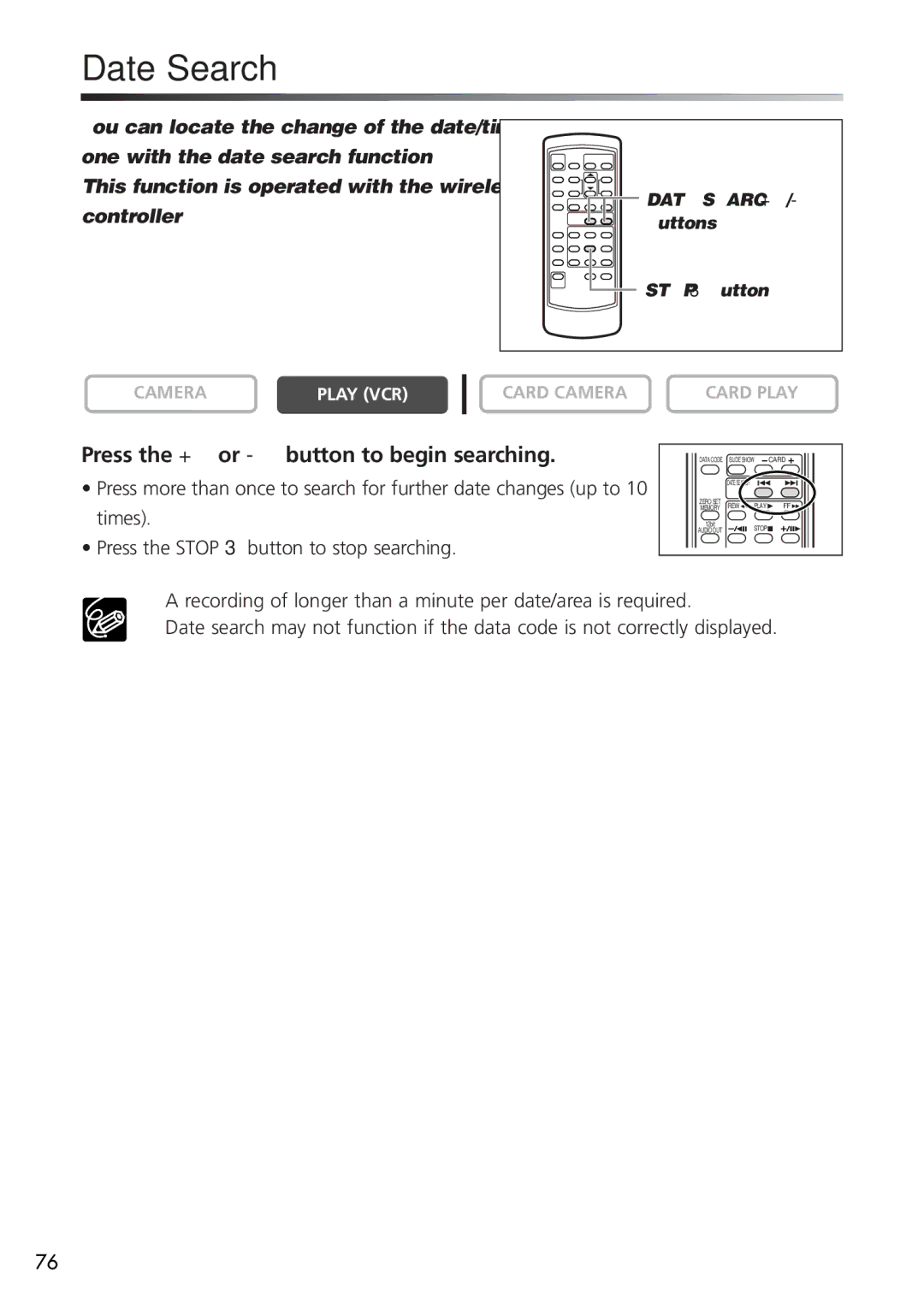 U-Line 40, 30 instruction manual Date Search, Press the + or button to begin searching 