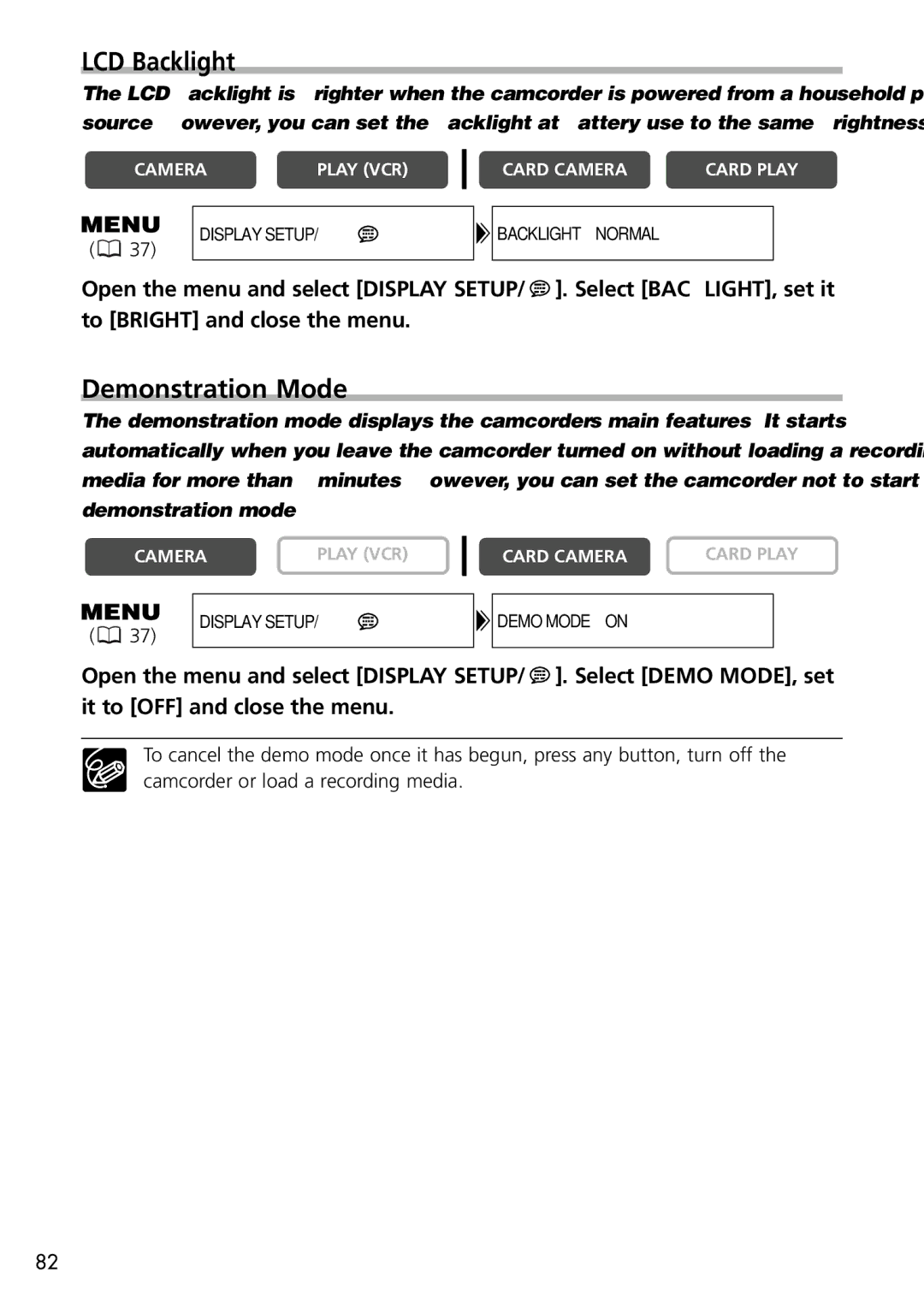 U-Line 40, 30 instruction manual LCD Backlight, Demonstration Mode 