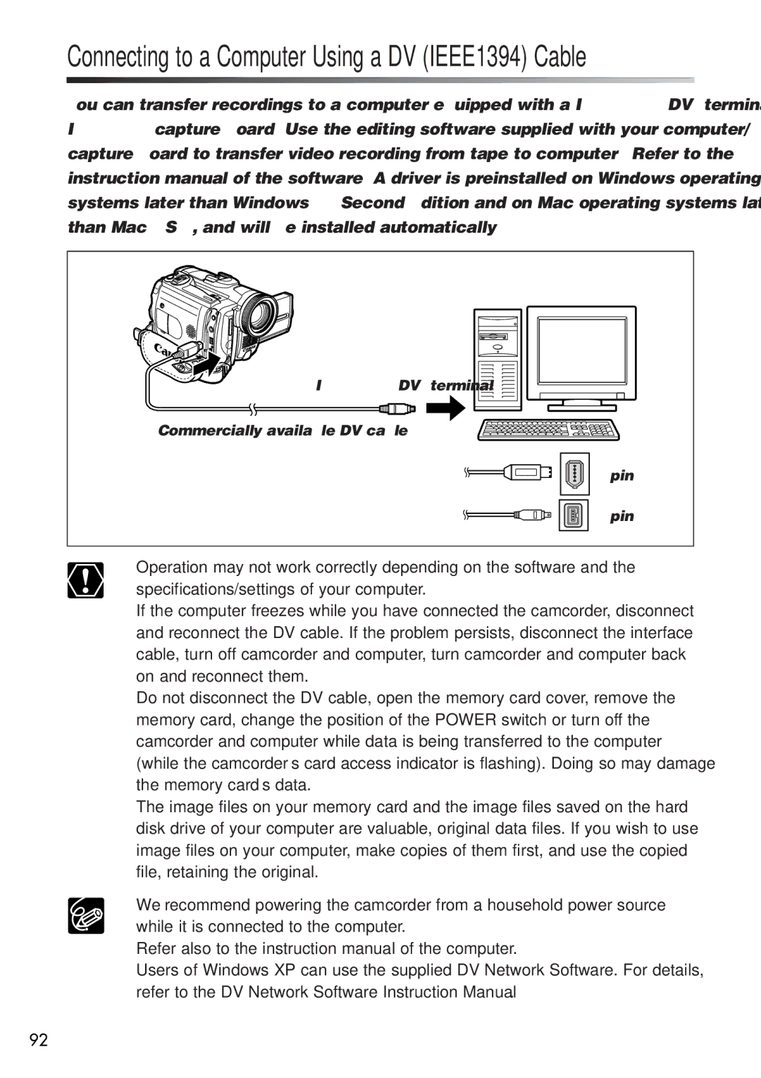 U-Line 40, 30 instruction manual Connecting to a Computer Using a DV IEEE1394 Cable 