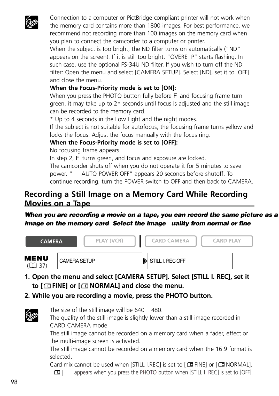 U-Line 40, 30 instruction manual When the Focus-Priority mode is set to on 