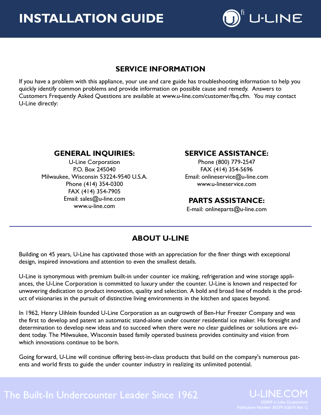 U-Line ADA24RG manual Installation Guide 