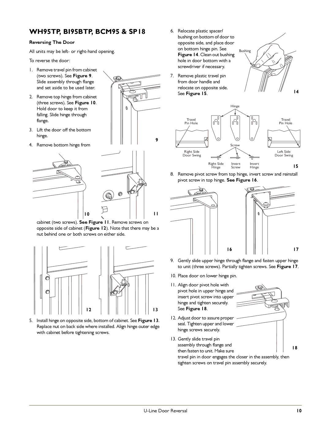 U-Line B195, B198, ADA151M, B12115, SS-98 manual WH95TP, BI95BTP, BCM95 & SP18, See Figure, 1213, 1617 