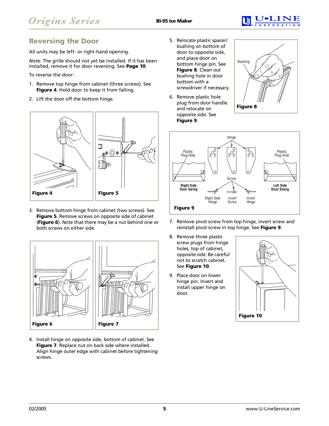 U-Line BI-95 manual Reversing the Door 