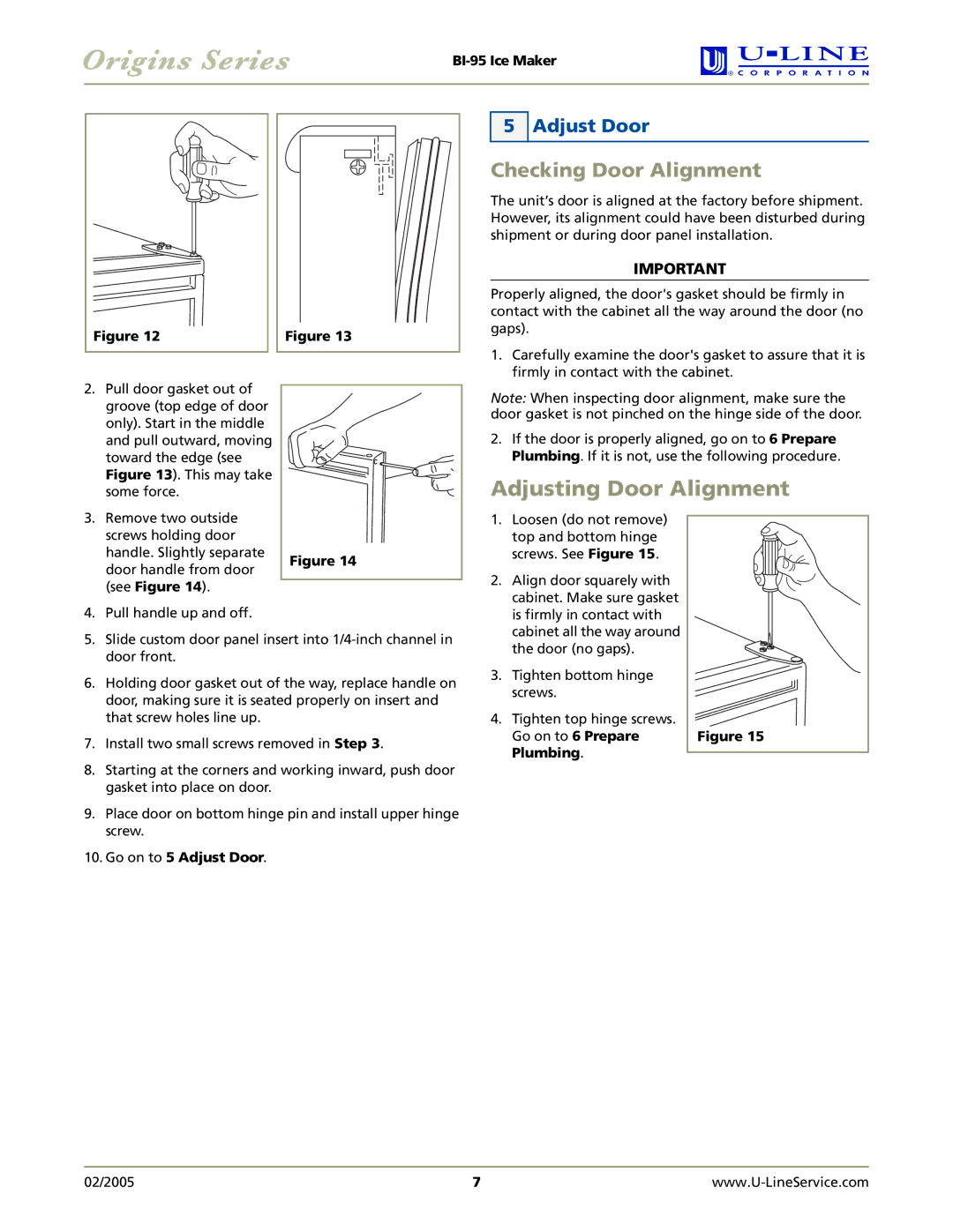 U-Line BI-95 manual Checking Door Alignment, Adjust Door 