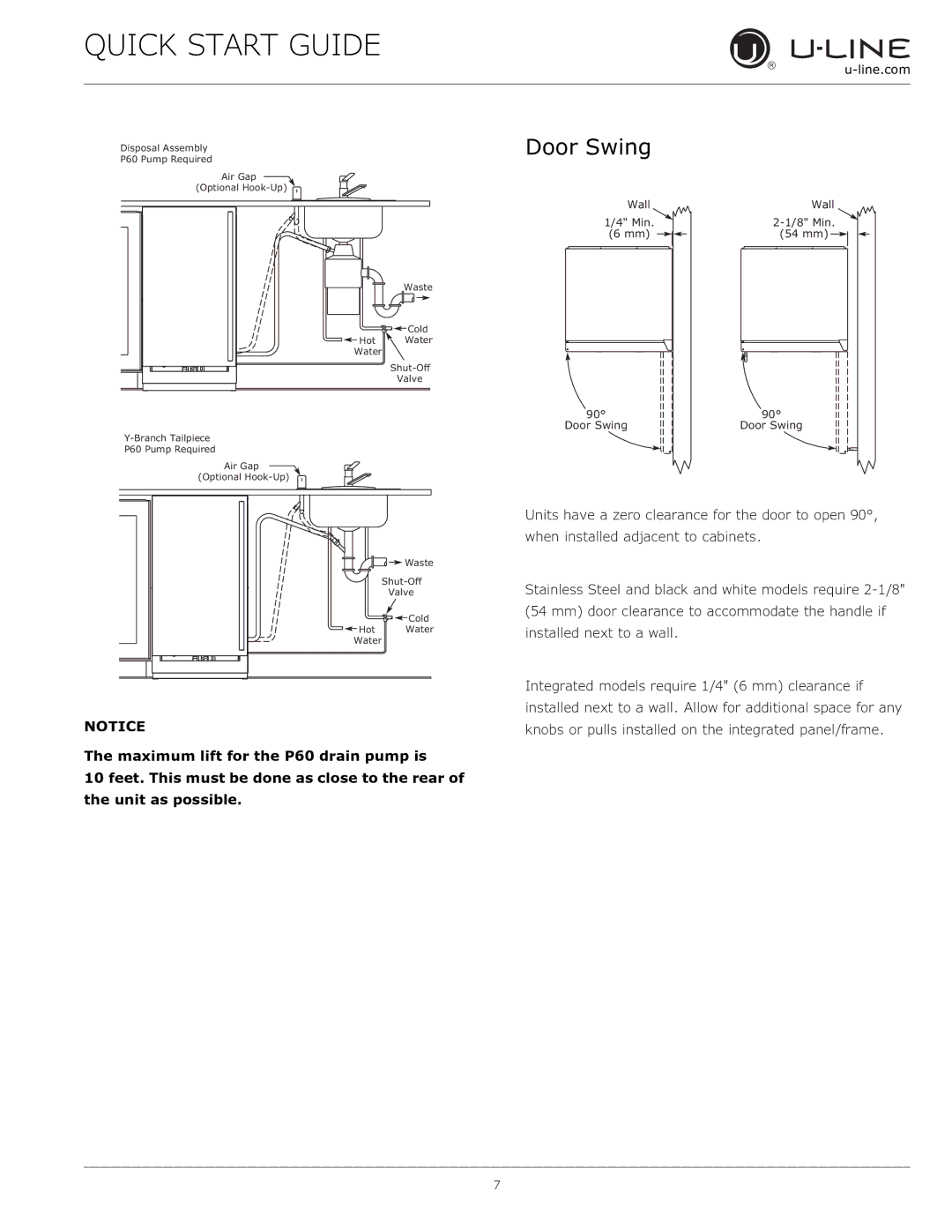 U-Line CLR1215 quick start Door Swing 