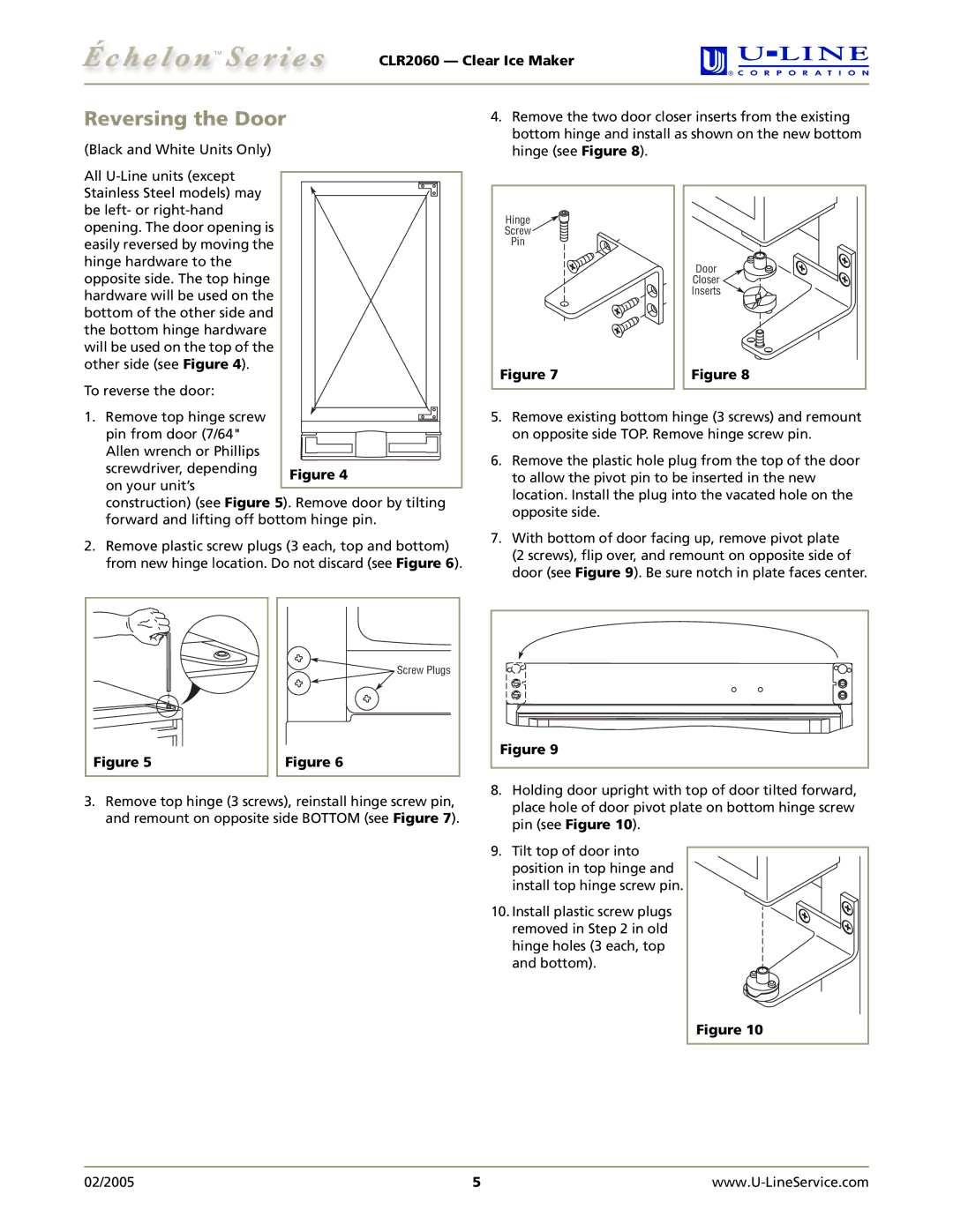 U-Line CLR2060 manual Reversing the Door 