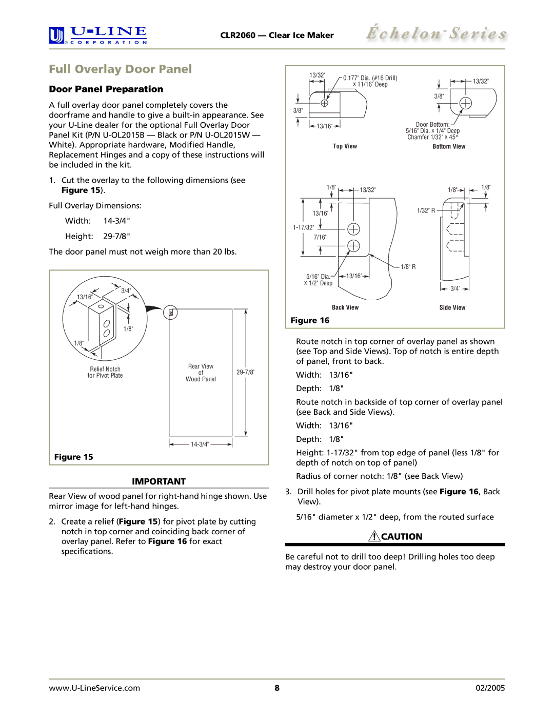 U-Line CLR2060 manual Full Overlay Door Panel 