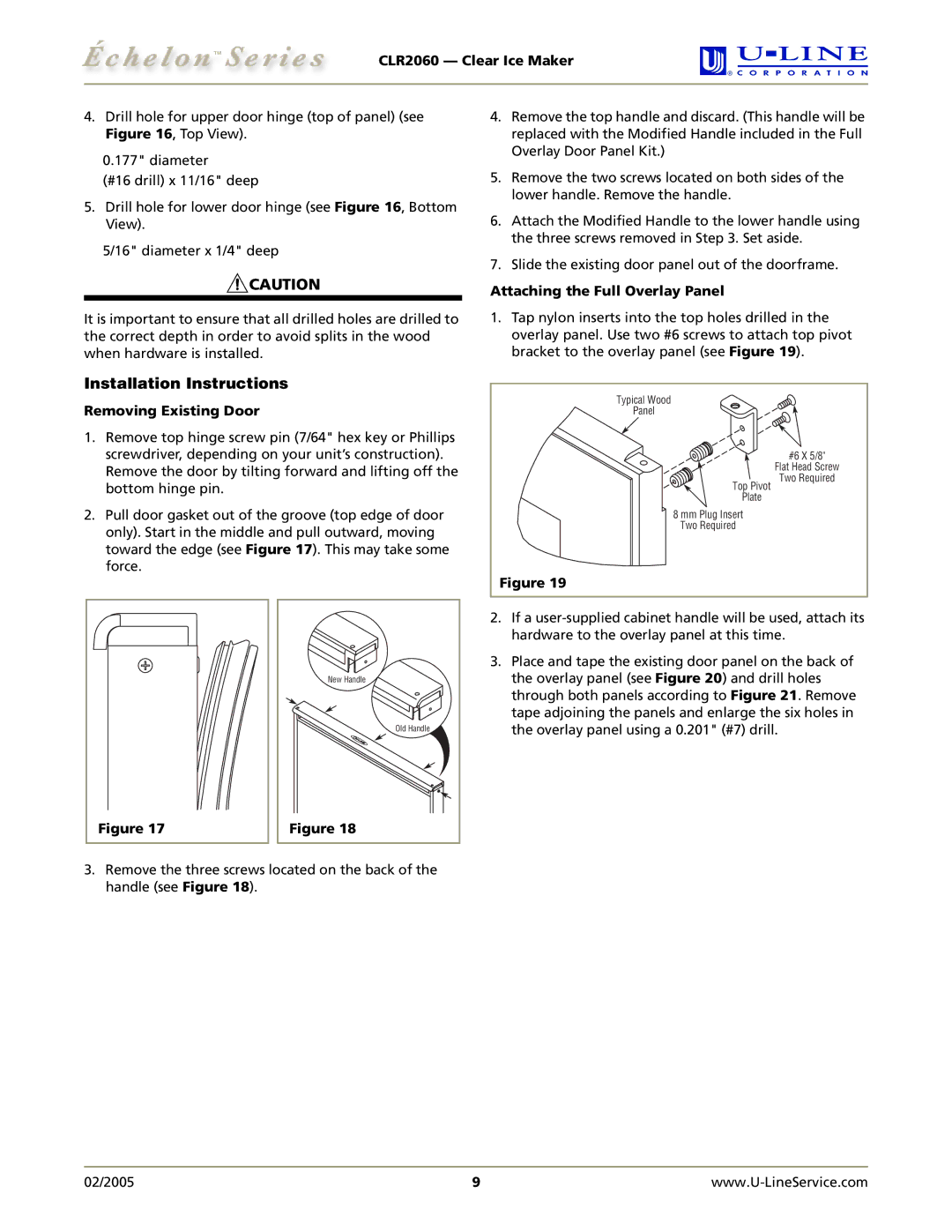 U-Line CLR2060 manual Installation Instructions, Attaching the Full Overlay Panel 