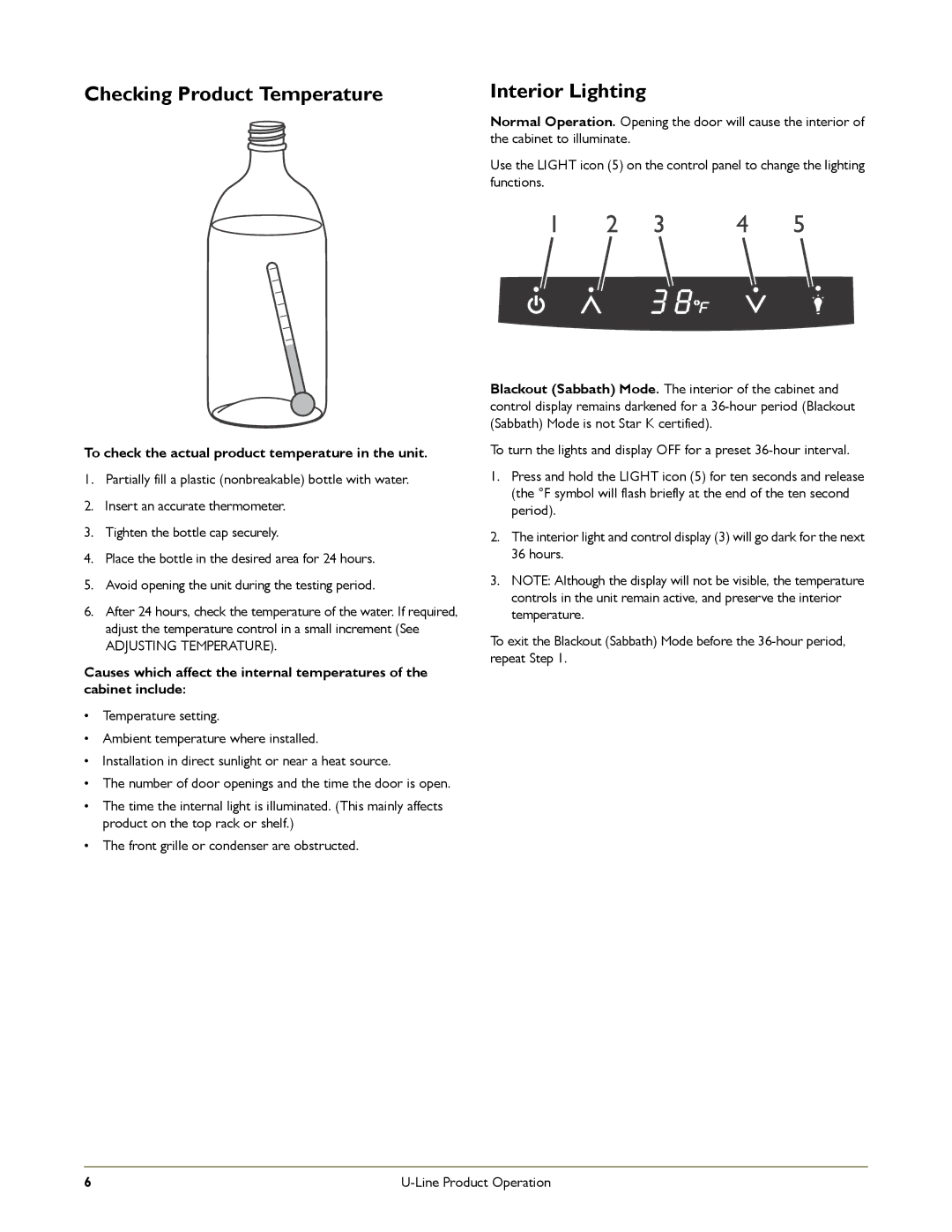 U-Line CLR2160OD OUTDOOR, CLR2160 STAINLESS manual Checking Product Temperature, Interior Lighting 