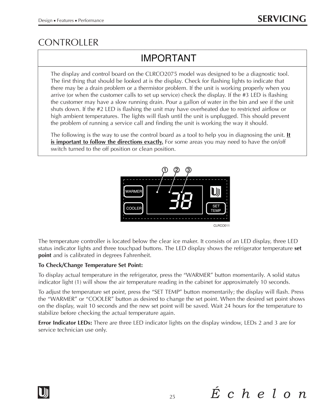 U-Line CLRCO2075 manual Controller, To Check/Change Temperature Set Point 