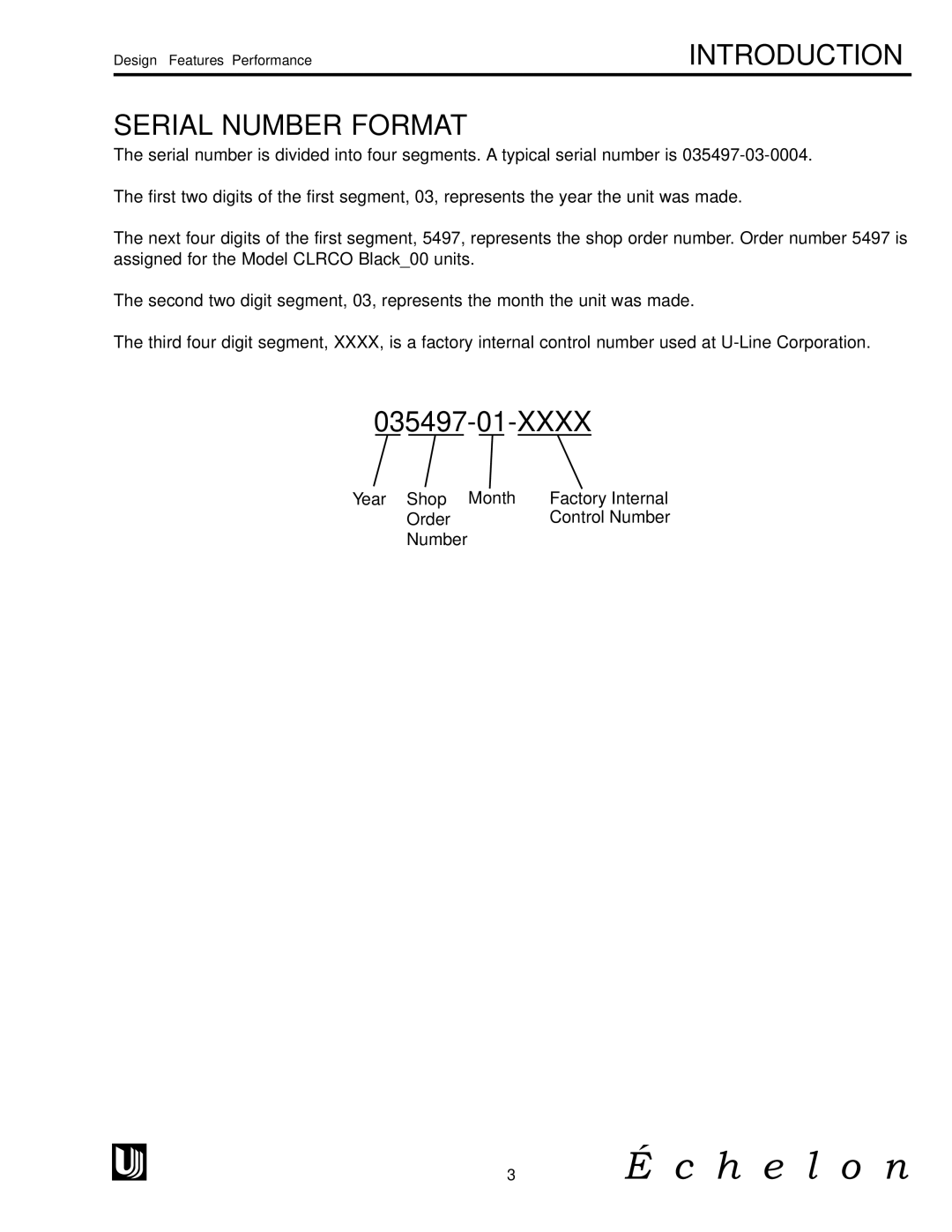 U-Line CLRCO2075 manual Serial Number Format 