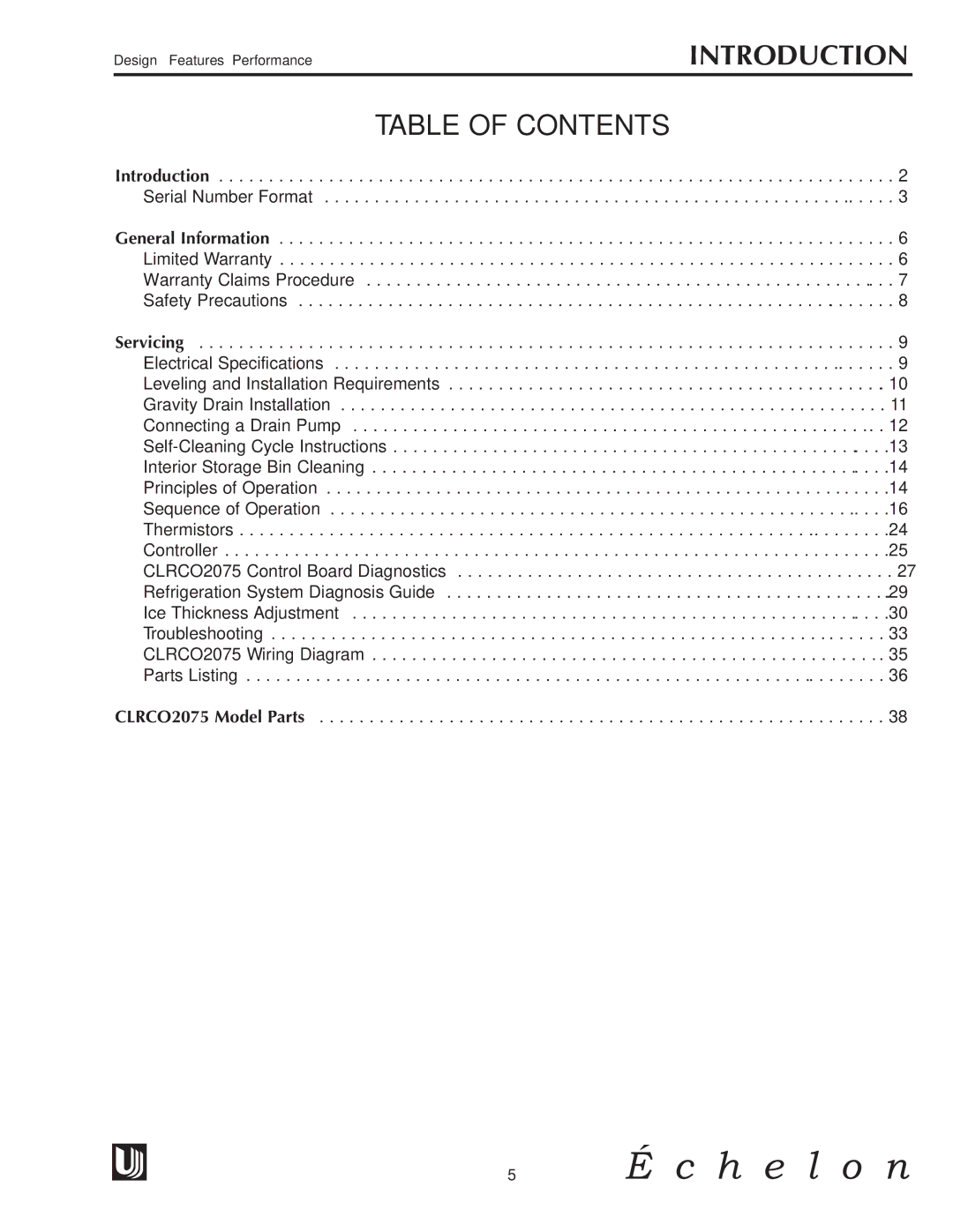 U-Line CLRCO2075 manual Table of Contents 