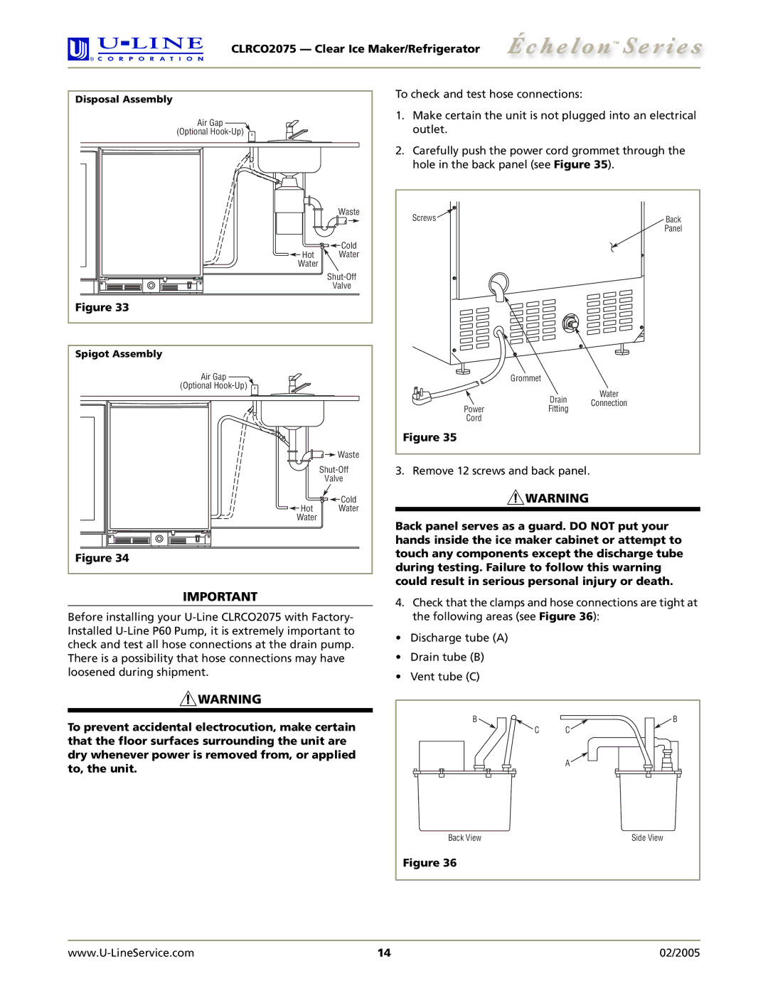 U-Line CLRCO2075 manual Remove 12 screws and back panel 