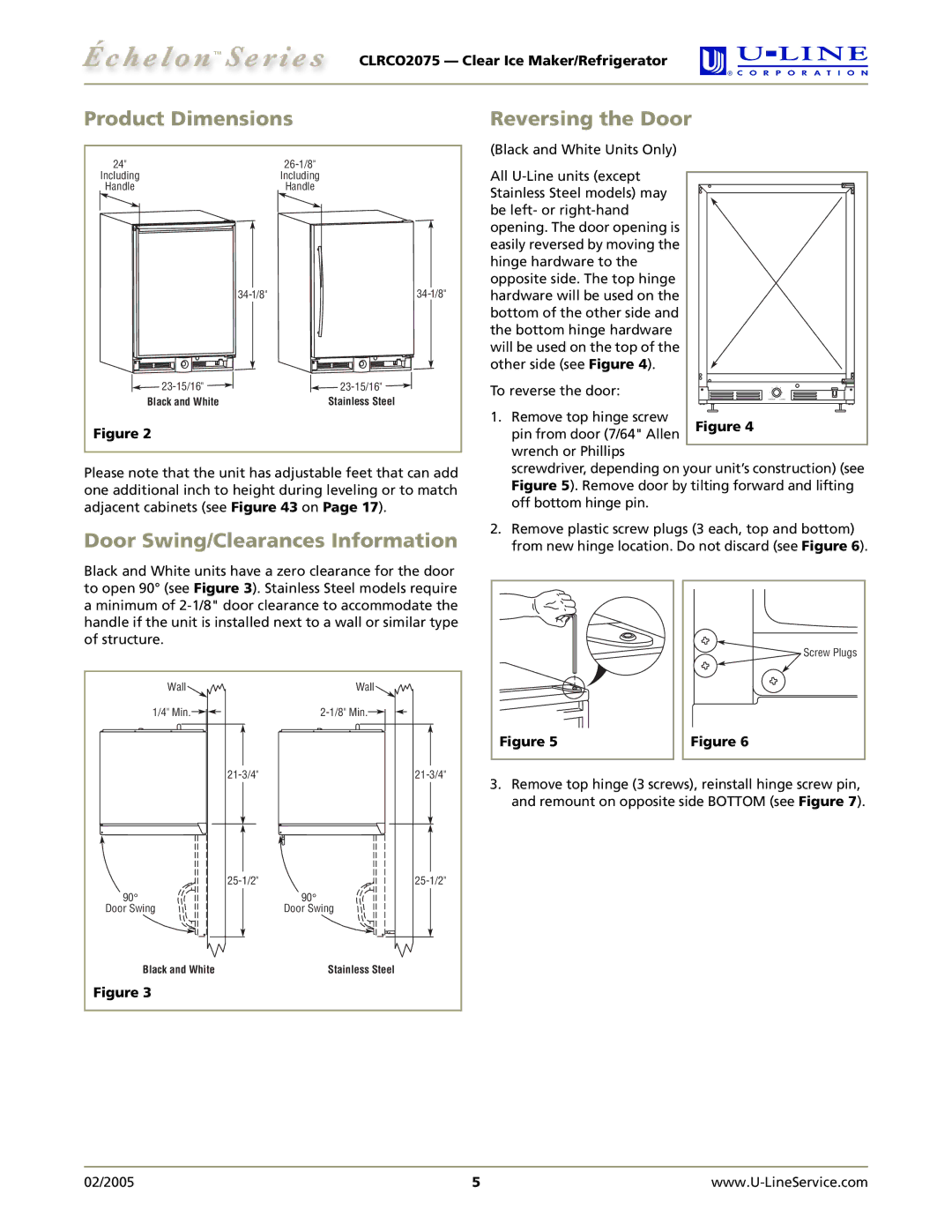 U-Line CLRCO2075 manual Product Dimensions, Door Swing/Clearances Information Reversing the Door 