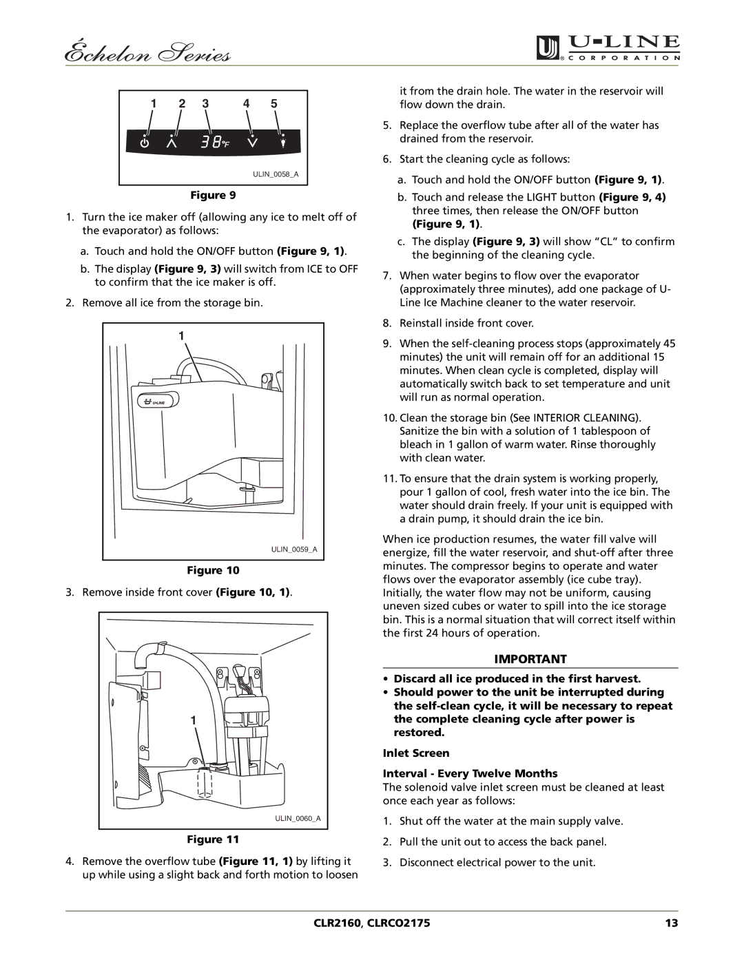 U-Line CLR2160, CLRCO2175 manual Remove inside front cover 