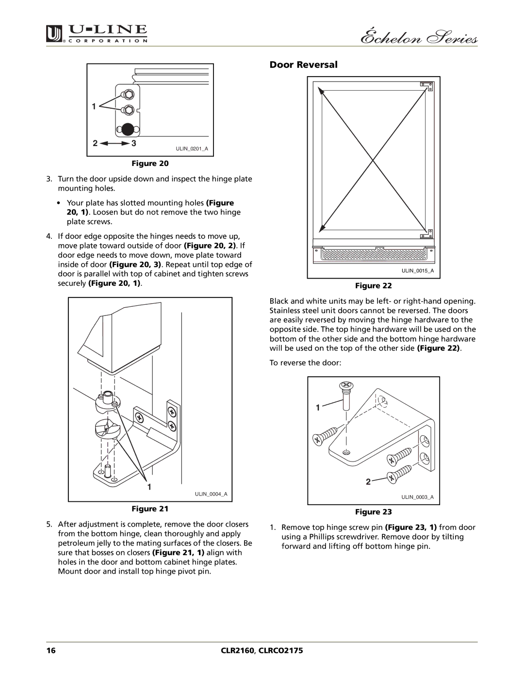 U-Line CLRCO2175, CLR2160 manual Door Reversal 