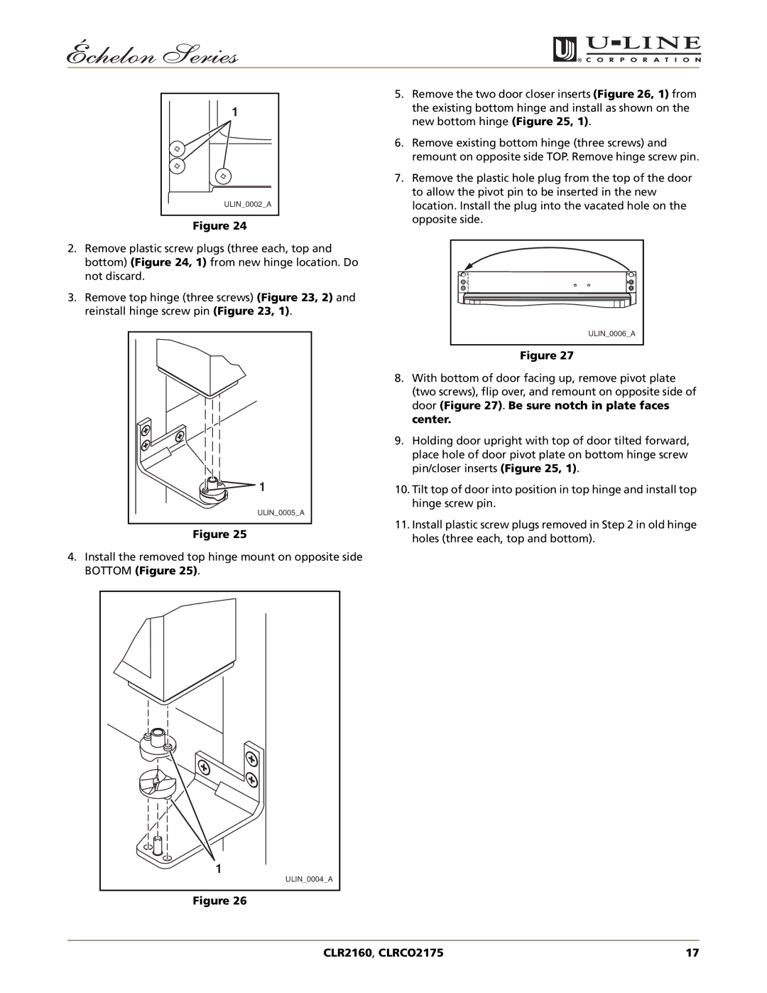 U-Line CLR2160, CLRCO2175 manual ULIN0002A 