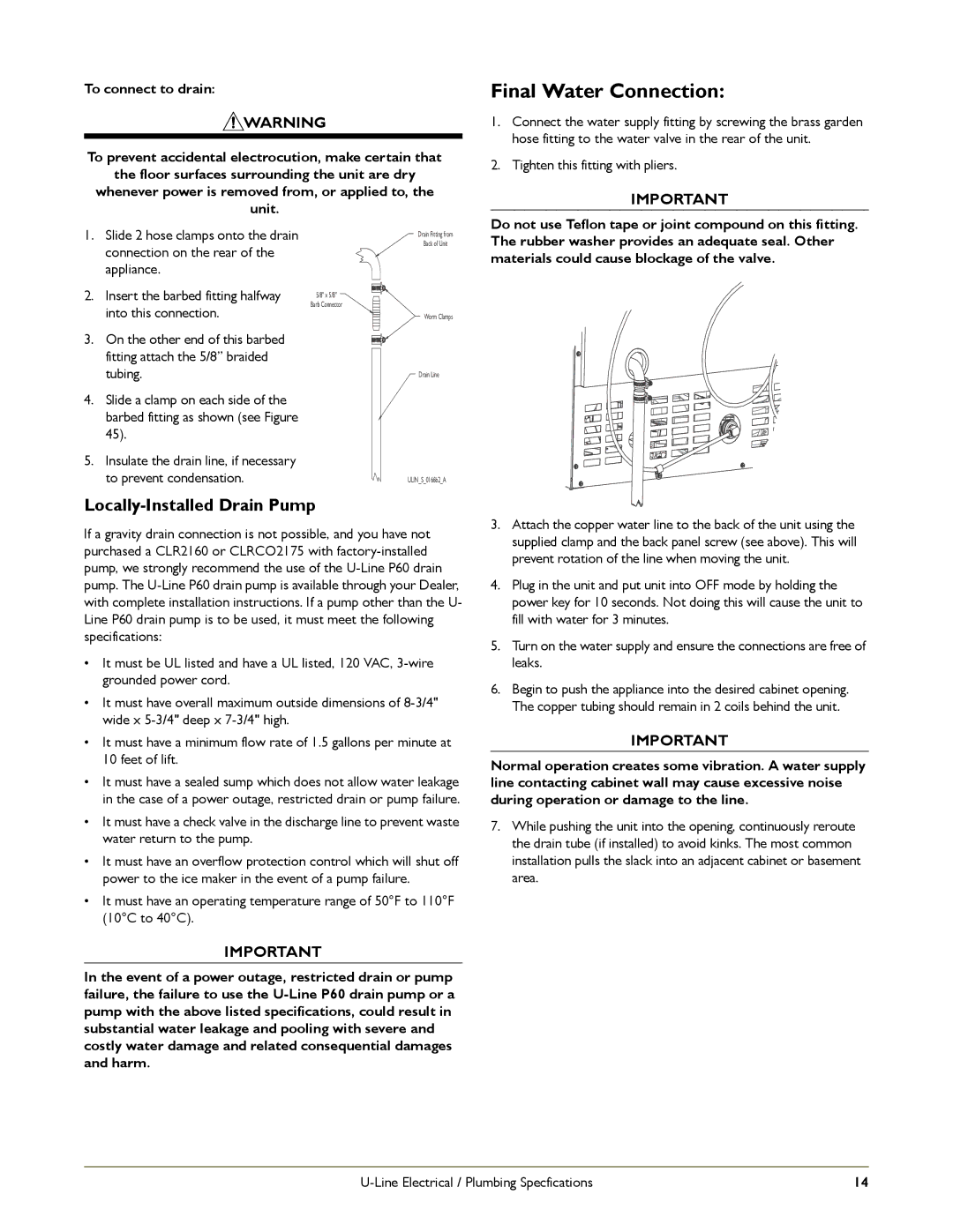 U-Line CO1175, CO2175 manual Final Water Connection, Locally-Installed Drain Pump 