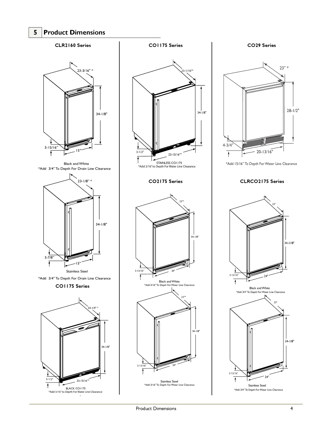 U-Line CO1175, CO2175 manual Product Dimensions 