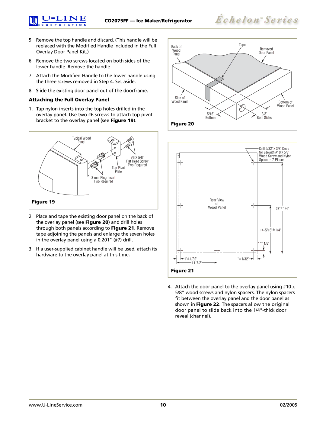 U-Line CO2075FF manual Attaching the Full Overlay Panel 