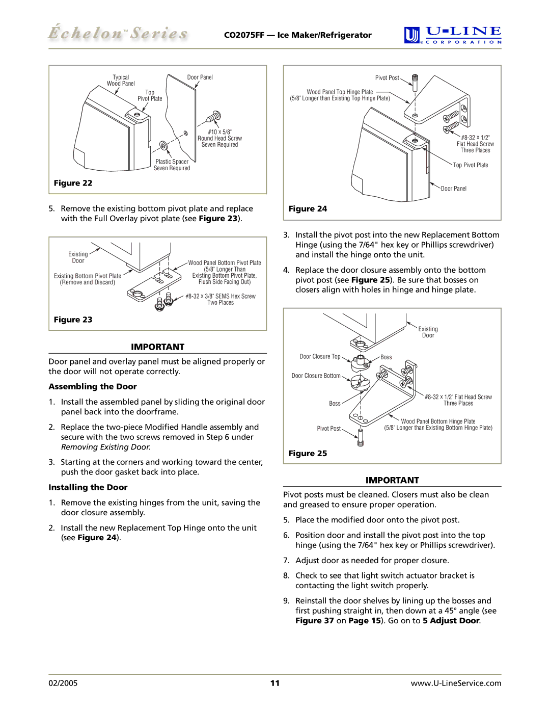 U-Line CO2075FF manual Assembling the Door, Installing the Door 