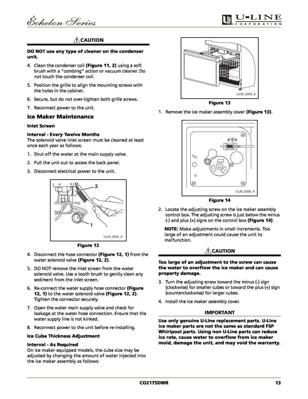 U-Line CO2175DWR manual Ice Maker Maintenance 