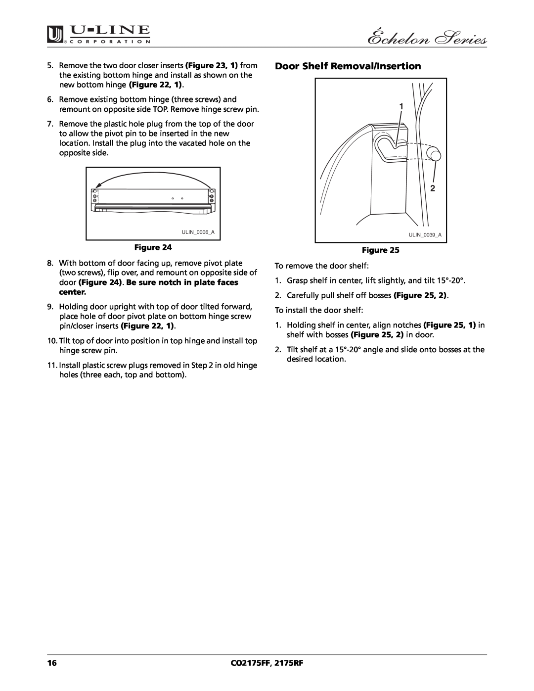 U-Line CO2175FF 2175RF manual Door Shelf Removal/Insertion, CO2175FF, 2175RF 