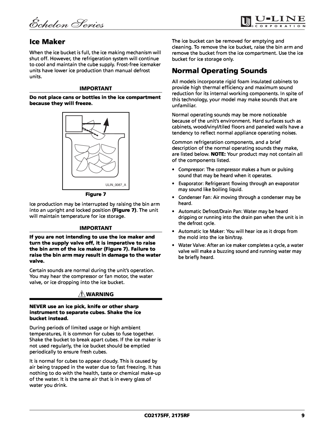 U-Line CO2175FF 2175RF manual Ice Maker, Normal Operating Sounds, CO2175FF, 2175RF 