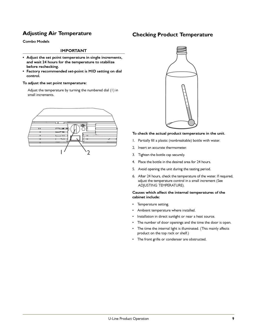 U-Line 2175RF, CO2175FF, C2275DWR manual Adjusting Air Temperature 