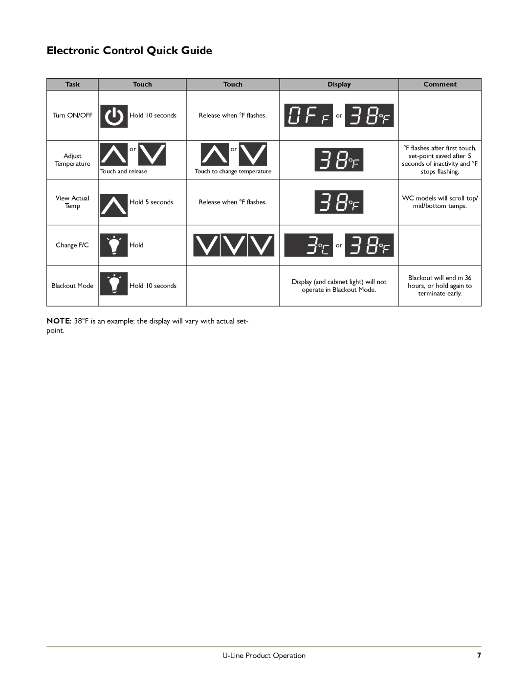 U-Line CO2175FF, C2275DWR, 2175RF manual Electronic Control Quick Guide, Touch 