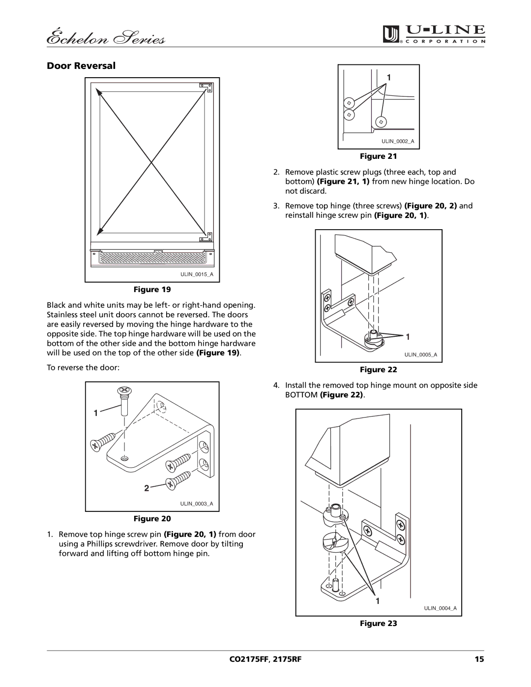 U-Line CO2175RF, CO2175FF manual Door Reversal 