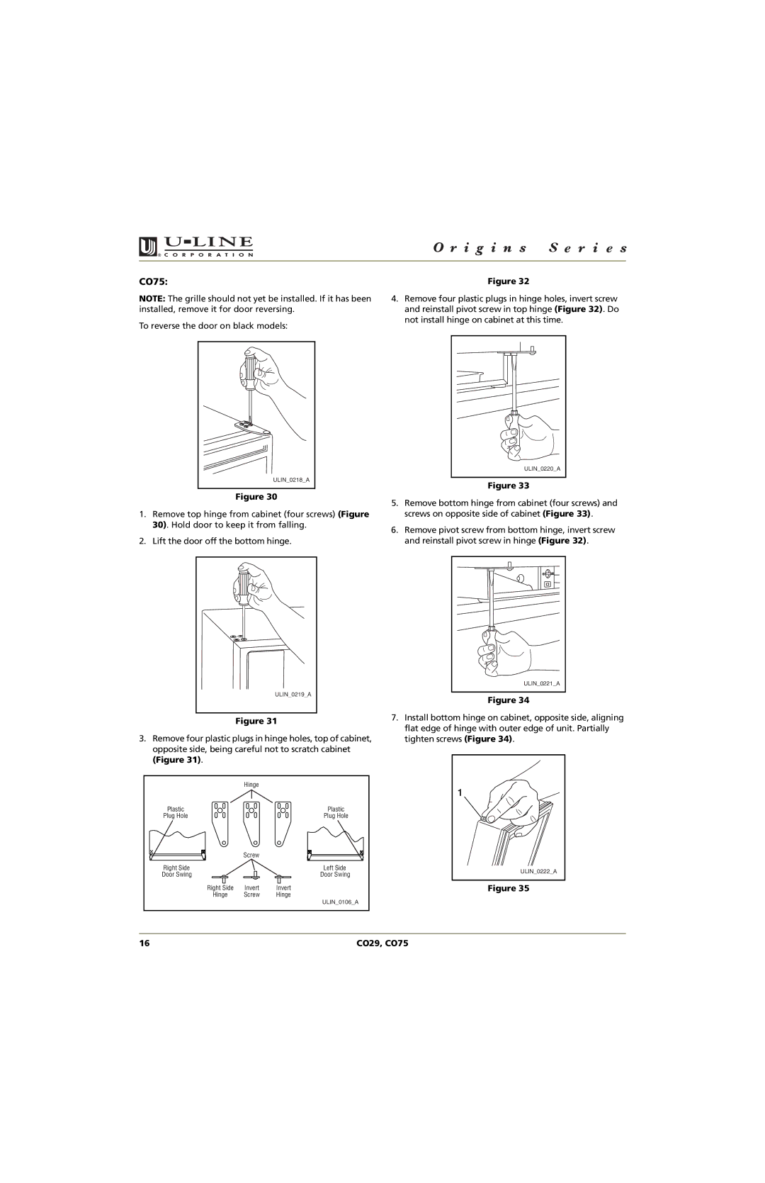 U-Line CO29 manual CO75 