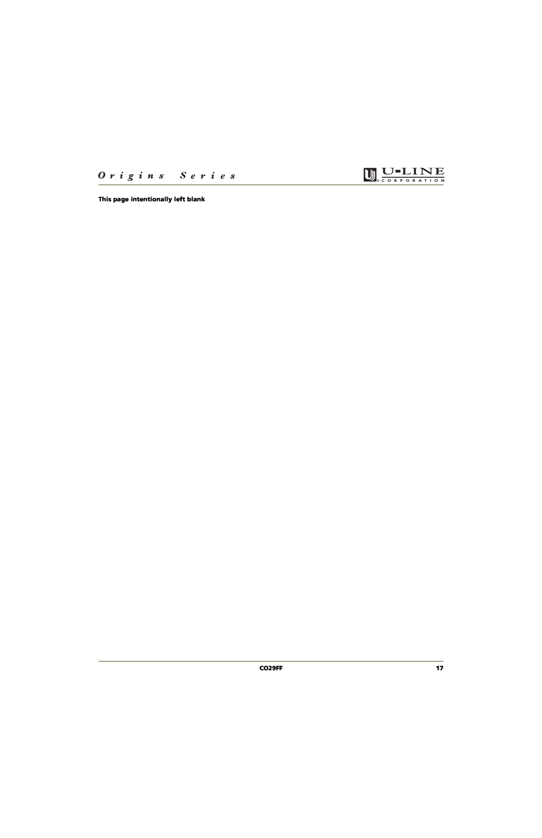 U-Line CO29FF manual This page intentionally left blank 