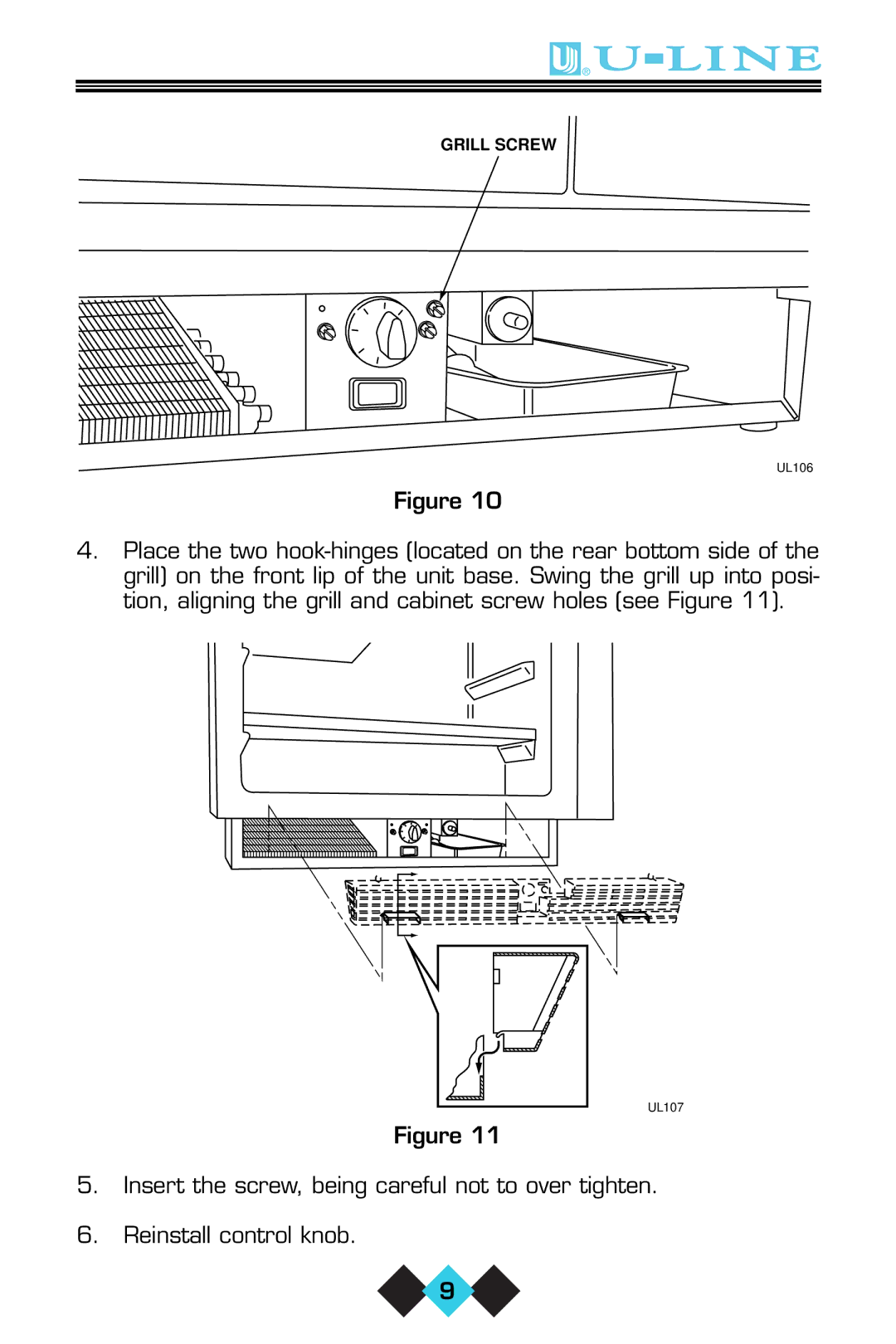 U-Line ICE-MAKER/REFRIGERATOR user manual Grill Screw 