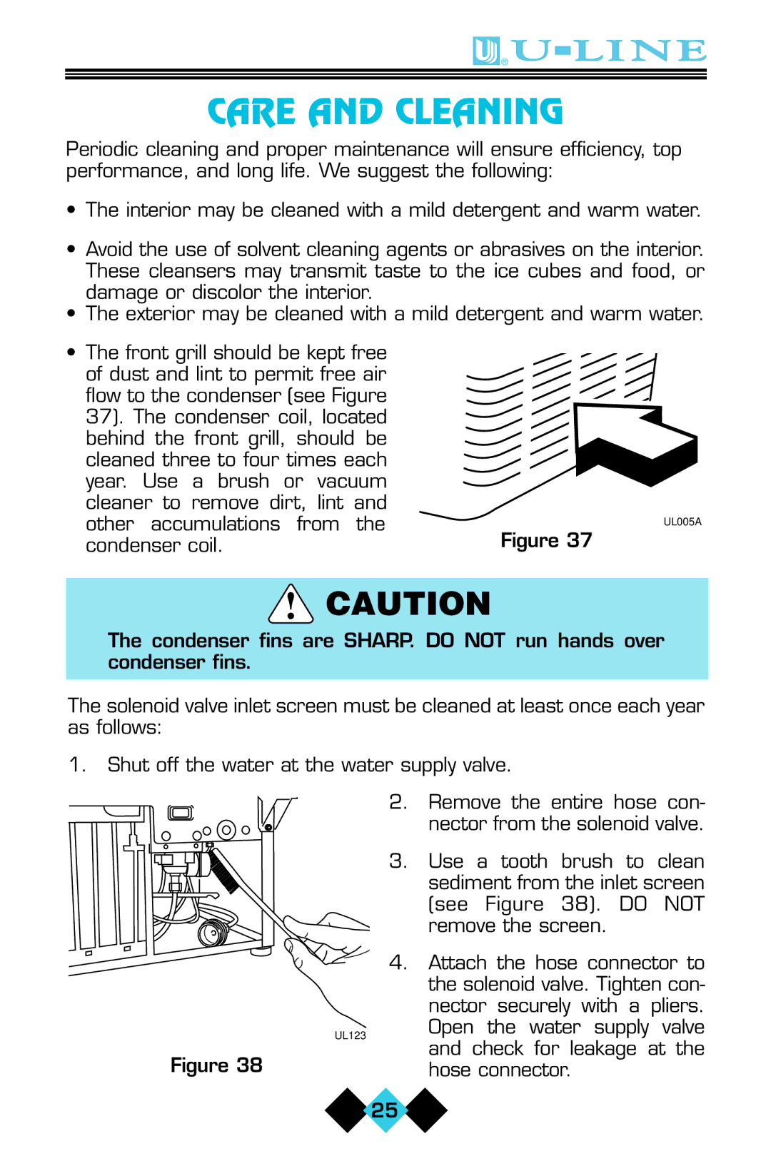 U-Line ICE-MAKER/REFRIGERATOR user manual Care and Cleaning 