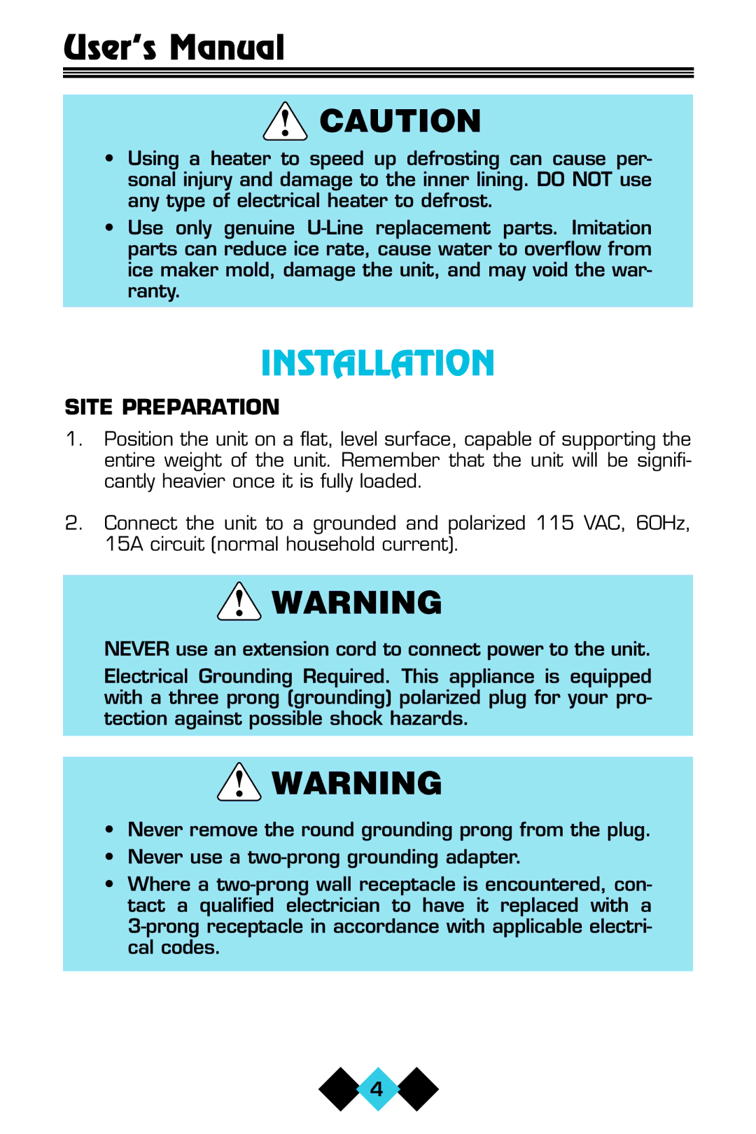 U-Line ICE-MAKER/REFRIGERATOR user manual Installation, Site Preparation 