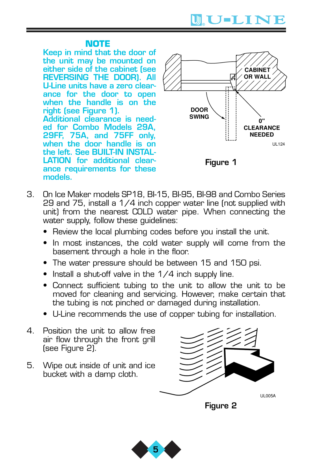 U-Line ICE-MAKER/REFRIGERATOR user manual Cabinet Or Wall Door Swing Clearance Needed 