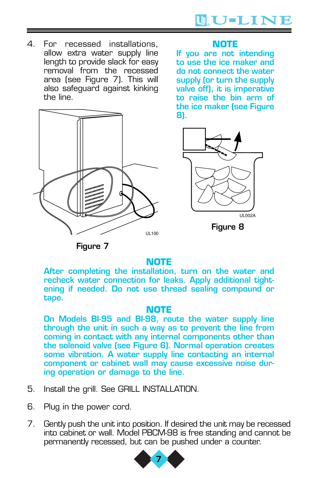 U-Line ICE-MAKER/REFRIGERATOR user manual UL002A UL100 