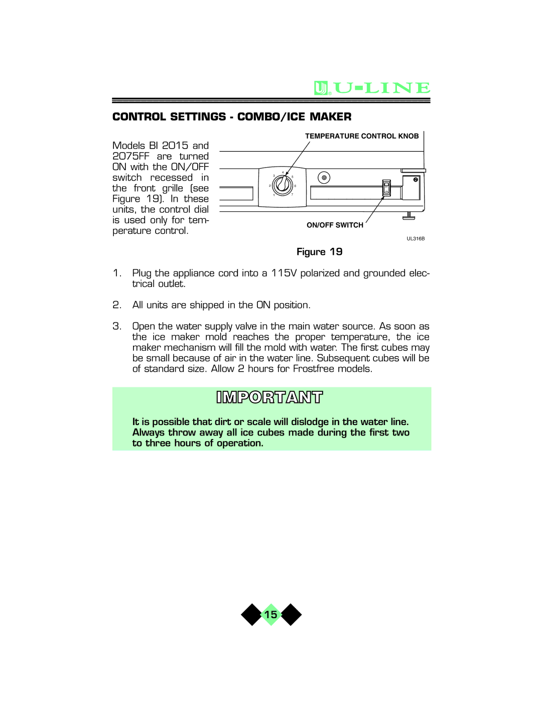 U-Line pmn manual Control Settings COMBO/ICE Maker 