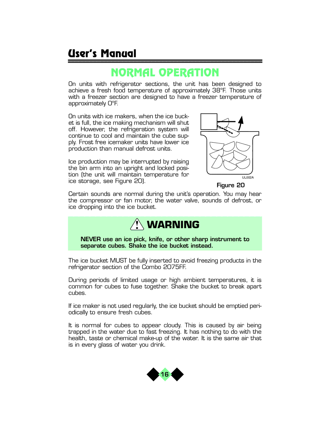 U-Line pmn manual Normal Operation 