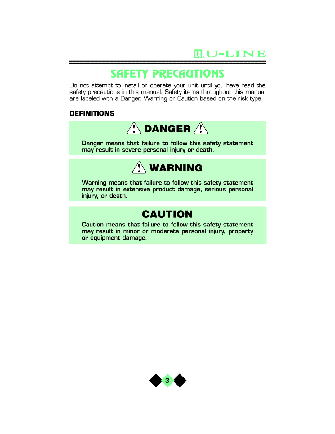 U-Line pmn manual Safety Precautions, Definitions 